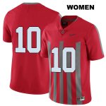 Women's NCAA Ohio State Buckeyes Amir Riep #10 College Stitched Elite No Name Authentic Nike Red Football Jersey XR20A00EB